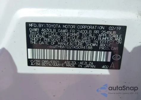 2019 Lexus Is 300 z USA, uszkodzony, nr VIN JTHBA1D21K5094188